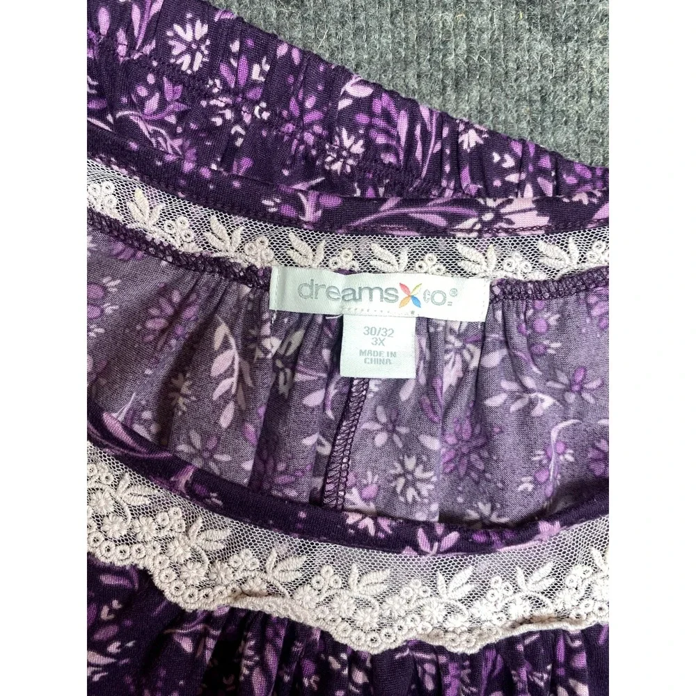 Dreams & Co Purple Floral Lace Trim Pajama Set Plus 3X 30/32 Short Sleeve PJ